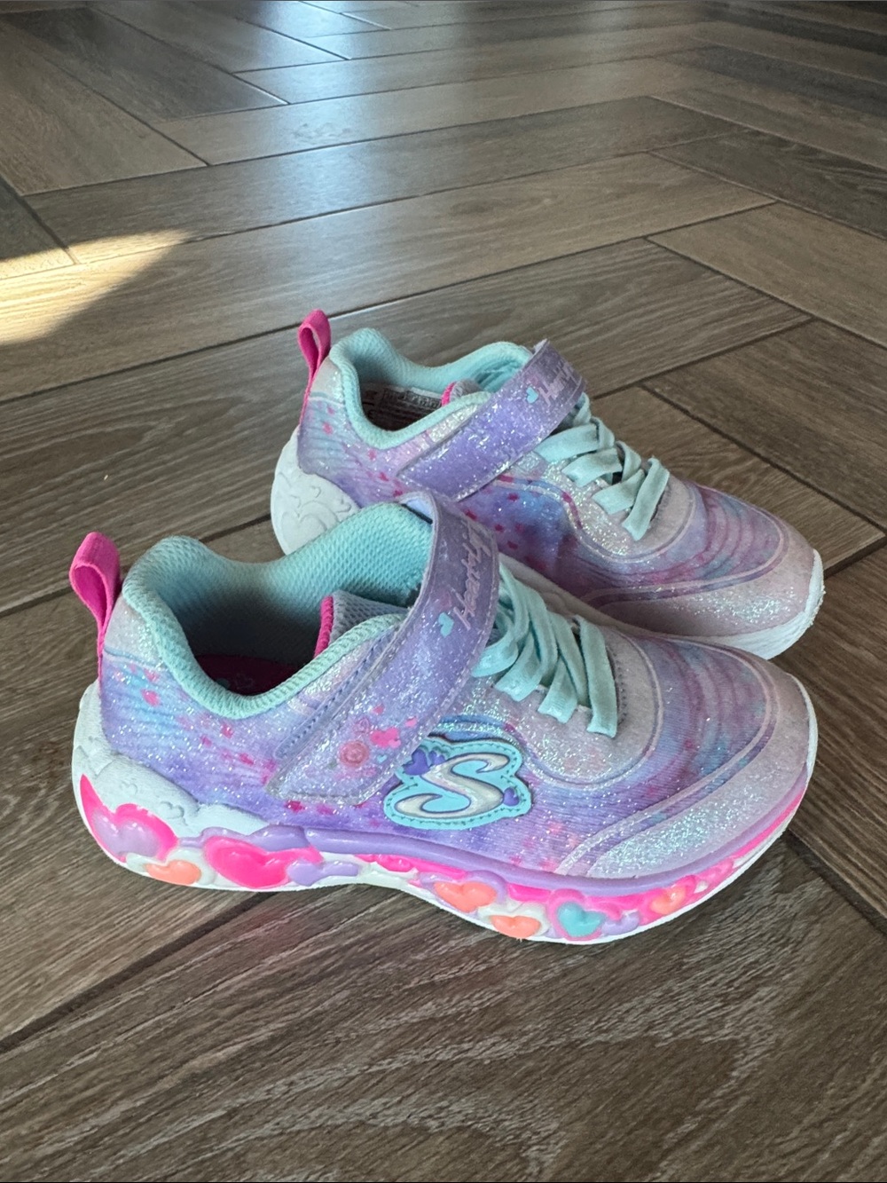 Skechers Kids Glitter Galaxy Light-Up Sneakers - Purple, Pink, Teal